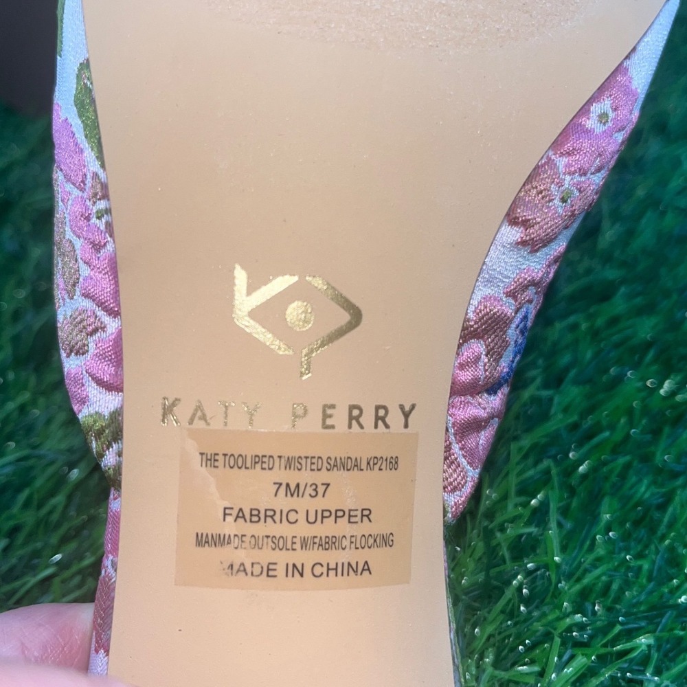 Katy Perry Pink Floral Square Toe Heeled Mules Women's Size 7M Brunch Wedding - Picture 9 of 13